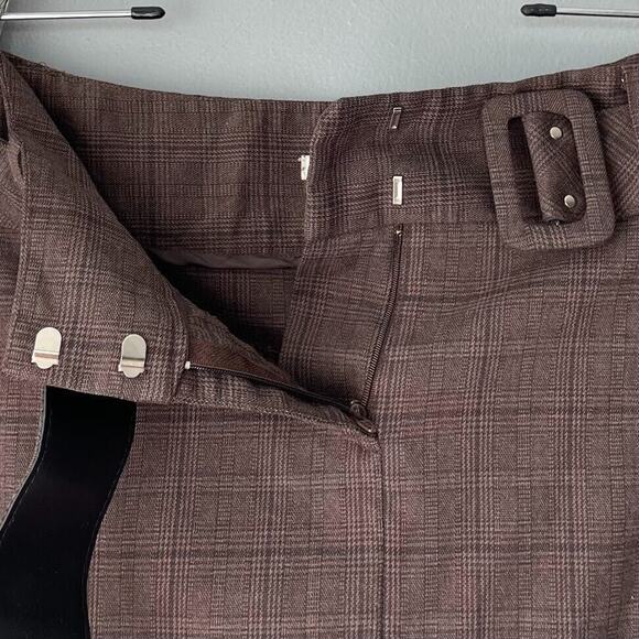Studio Y Pencil Skirt Size 13 14 Belted Academia Brown Plaid Classic Preppy Twee - Picture 2 of 6